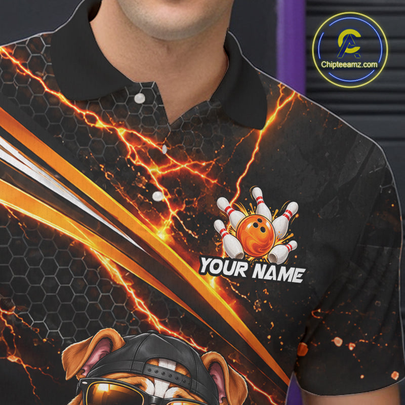 Custom Orange Funny Bulldog Bowling Jerseys for Men Bowling Team Jerseys Bowling for Bowlers HNT606