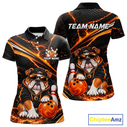 Custom Orange Funny Bulldog Bowling Jerseys for Women Bowling Team Jerseys Bowling for Bowlers HNT606