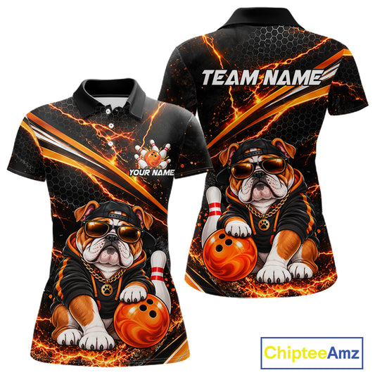 Custom Orange Funny Bulldog Bowling Jerseys for Women Bowling Team Jerseys Bowling for Bowlers HNT606
