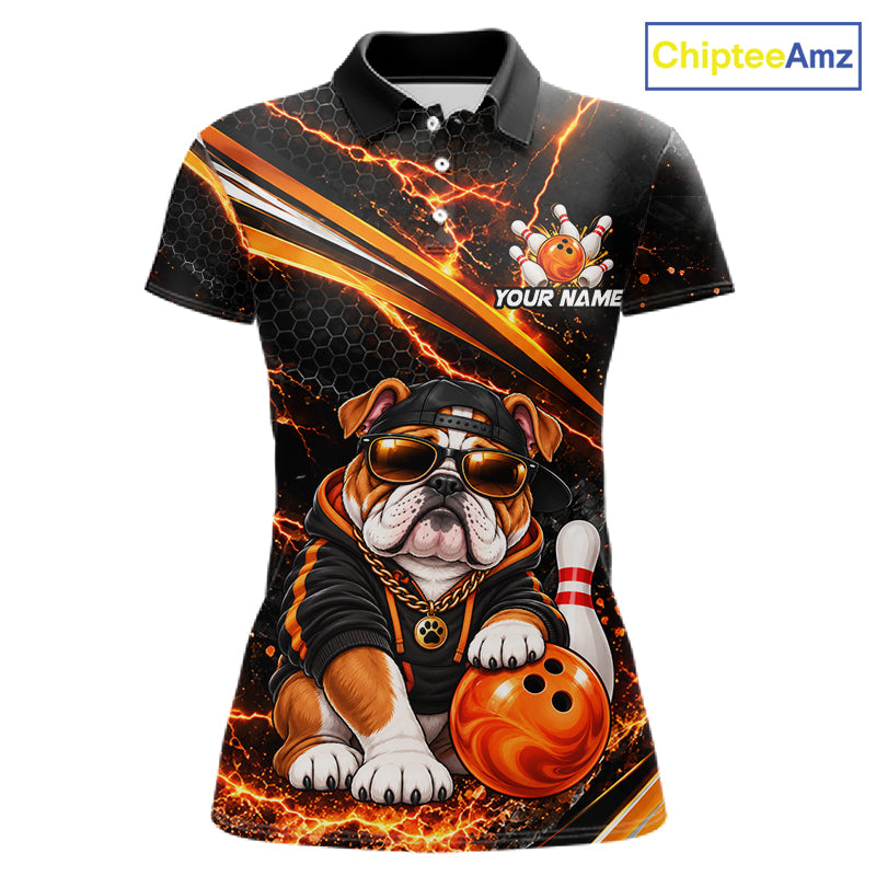 Custom Orange Funny Bulldog Bowling Jerseys for Women Bowling Team Jerseys Bowling for Bowlers HNT606