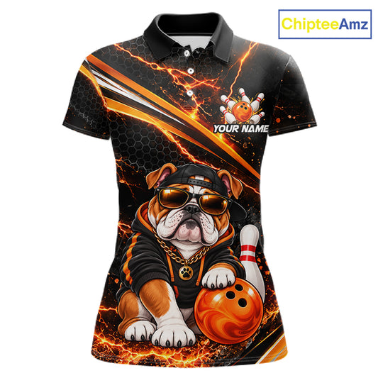 Custom Orange Funny Bulldog Bowling Jerseys for Women Bowling Team Jerseys Bowling for Bowlers HNT606
