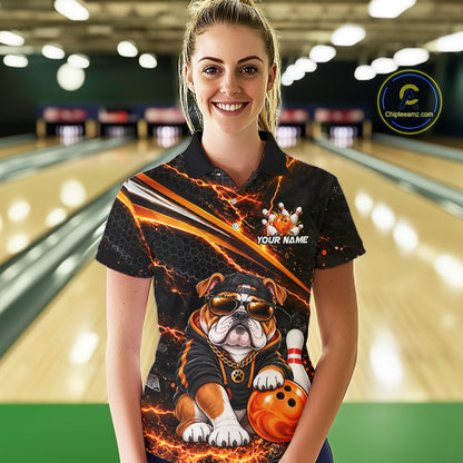 Custom Orange Funny Bulldog Bowling Jerseys for Women Bowling Team Jerseys Bowling for Bowlers HNT606