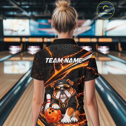 Custom Orange Funny Bulldog Bowling Jerseys for Women Bowling Team Jerseys Bowling for Bowlers HNT606