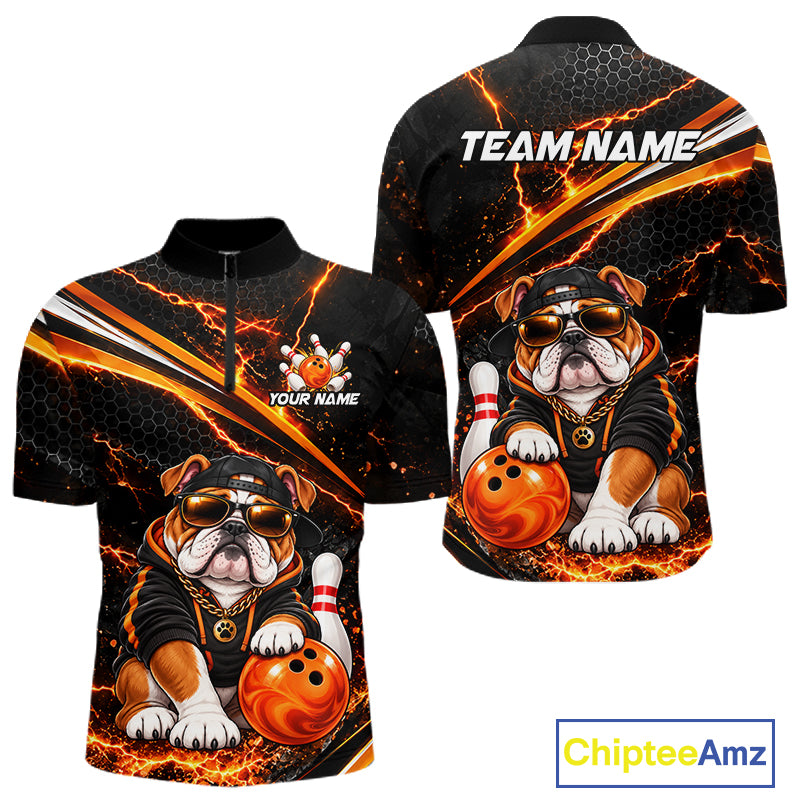 Custom Orange Funny Bulldog Bowling Jerseys for Men Bowling Team Jerseys Bowling for Bowlers HNT606