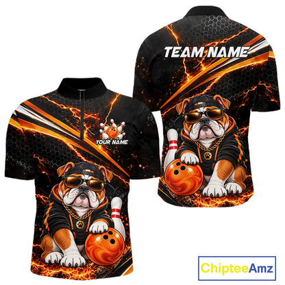 Custom Orange Funny Bulldog Bowling Jerseys for Men Bowling Team Jerseys Bowling for Bowlers HNT606
