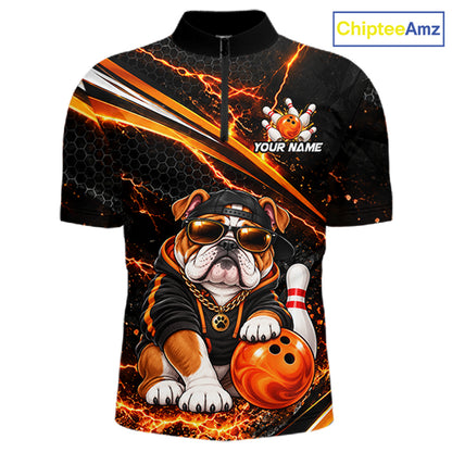 Custom Orange Funny Bulldog Bowling Jerseys for Men Bowling Team Jerseys Bowling for Bowlers HNT606