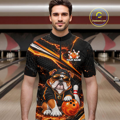 Custom Orange Funny Bulldog Bowling Jerseys for Men Bowling Team Jerseys Bowling for Bowlers HNT606