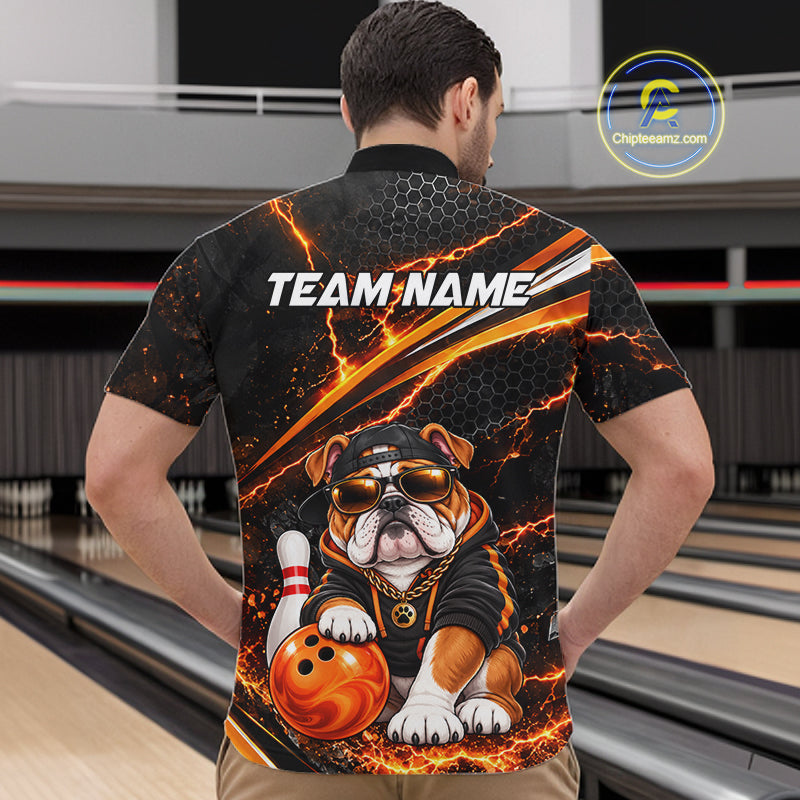 Custom Orange Funny Bulldog Bowling Jerseys for Men Bowling Team Jerseys Bowling for Bowlers HNT606