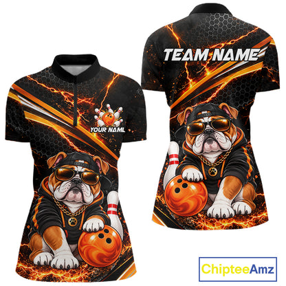 Custom Orange Funny Bulldog Bowling Jerseys for Women Bowling Team Jerseys Bowling for Bowlers HNT606