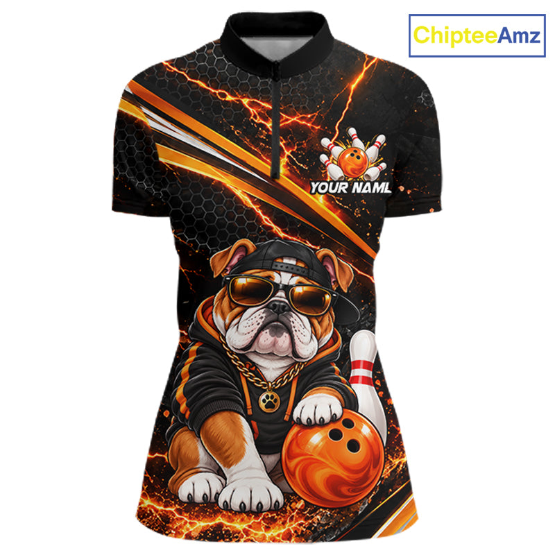 Custom Orange Funny Bulldog Bowling Jerseys for Women Bowling Team Jerseys Bowling for Bowlers HNT606