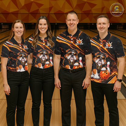 Custom Orange Funny Bulldog Bowling Jerseys for Men Bowling Team Jerseys Bowling for Bowlers HNT606