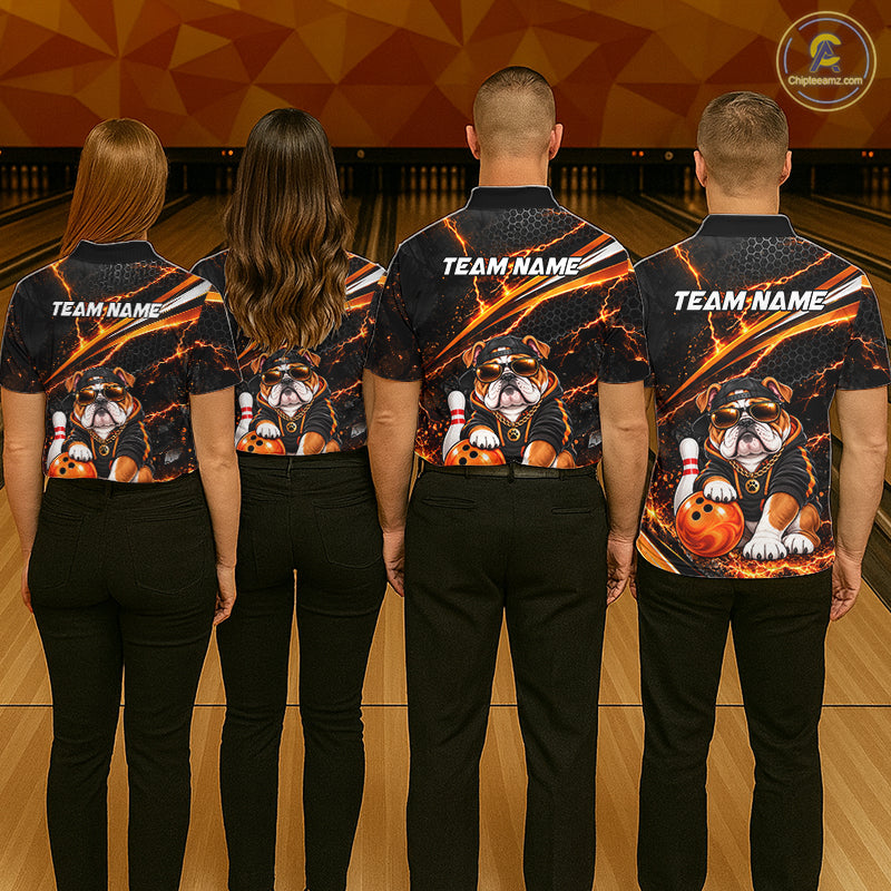 Custom Orange Funny Bulldog Bowling Jerseys for Men Bowling Team Jerseys Bowling for Bowlers HNT606