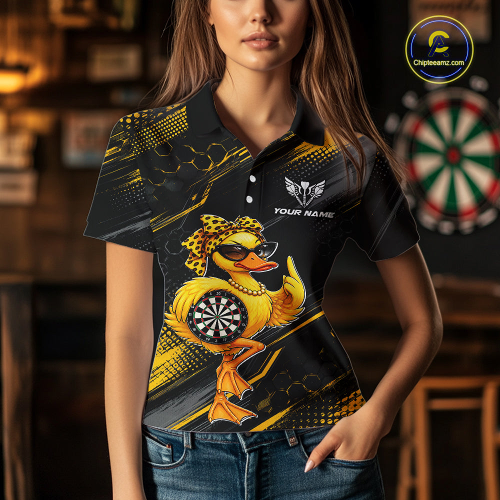 Custom Funny Duck Darts Shirt for Women Darts Team Jerseys Dart Uniform Polo & 1/4 Zip NNT329