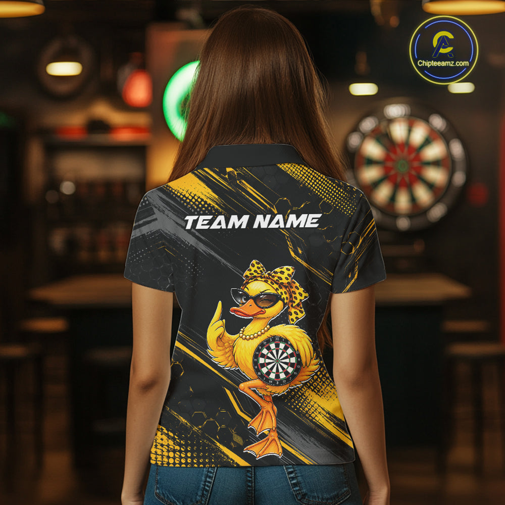 Custom Funny Duck Darts Shirt for Women Darts Team Jerseys Dart Uniform Polo & 1/4 Zip NNT329