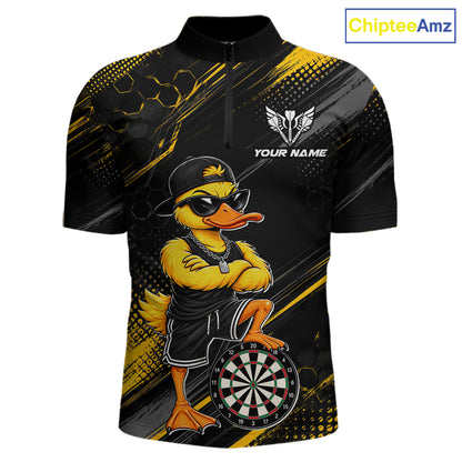 Custom Funny Duck Darts Shirt for Men Darts Team Jerseys Dart Uniform Polo & 1/4 Zip NNT329
