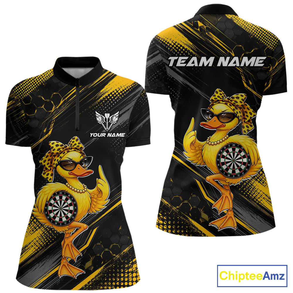 Custom Funny Duck Darts Shirt for Women Darts Team Jerseys Dart Uniform Polo & 1/4 Zip NNT329