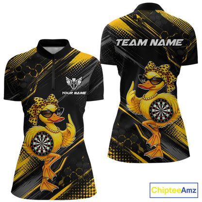 Custom Funny Duck Darts Shirt for Women Darts Team Jerseys Dart Uniform Polo & 1/4 Zip NNT329