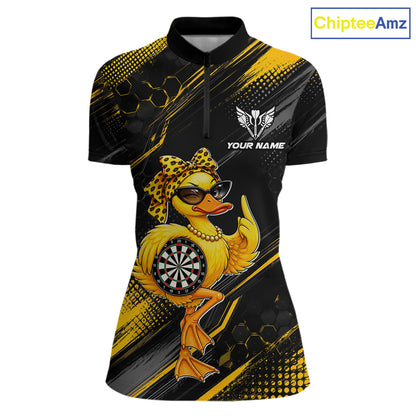 Custom Funny Duck Darts Shirt for Women Darts Team Jerseys Dart Uniform Polo & 1/4 Zip NNT329