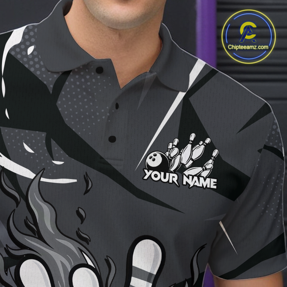 Custom Flame Bowling Jersey for Men Polo & 1/4 Zip Bowling Team Shirts Bowling League HNT151