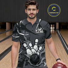 Load image into Gallery viewer, Custom Flame Bowling Jersey for Men Polo &amp; 1/4 Zip Bowling Team Shirts Bowling League HNT151