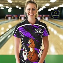 Load image into Gallery viewer, Custom Purple Funny Horse Bowling Tournament Jersey for Women Bowling Team Shirts Polo &amp; 1/4 Zip HNT180