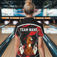 Load image into Gallery viewer, Custom Red Funny Horse Bowling Tournament Jersey for Women Bowling Team Shirts Polo &amp; 1/4 Zip HNT180
