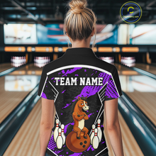 Load image into Gallery viewer, Custom Purple Funny Horse Bowling Tournament Jersey for Women Bowling Team Shirts Polo &amp; 1/4 Zip HNT180