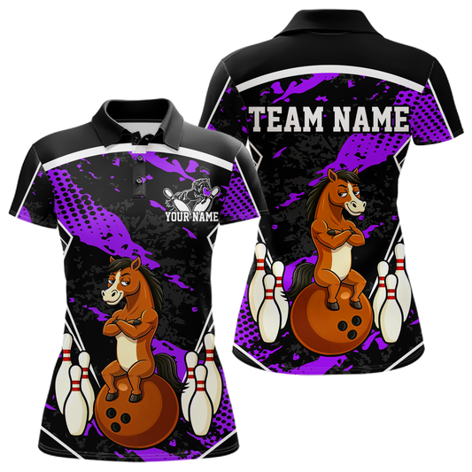 Custom Purple Funny Horse Bowling Tournament Jersey for Women Bowling Team Shirts Polo & 1/4 Zip HNT180