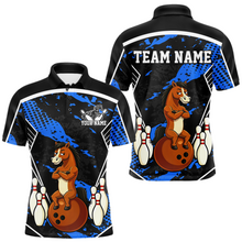 Load image into Gallery viewer, Custom Blue Funny Horse Bowling Tournament Jersey for Men Bowling Team Shirts Polo &amp; 1/4 Zip HNT180