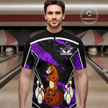 Load image into Gallery viewer, Custom Purple Funny Horse Bowling Tournament Jersey for Men Bowling Team Shirts Polo &amp; 1/4 Zip HNT180