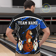 Load image into Gallery viewer, Custom Blue Funny Horse Bowling Tournament Jersey for Men Bowling Team Shirts Polo &amp; 1/4 Zip HNT180