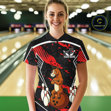 Load image into Gallery viewer, Custom Red Funny Horse Bowling Tournament Jersey for Women Bowling Team Shirts Polo &amp; 1/4 Zip HNT180