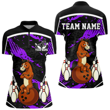 Load image into Gallery viewer, Custom Purple Funny Horse Bowling Tournament Jersey for Women Bowling Team Shirts Polo &amp; 1/4 Zip HNT180