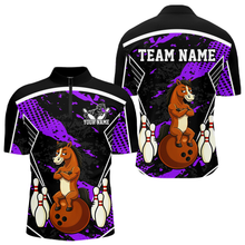 Load image into Gallery viewer, Custom Purple Funny Horse Bowling Tournament Jersey for Men Bowling Team Shirts Polo &amp; 1/4 Zip HNT180