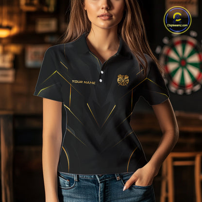 Black and Gold Dartboard Custom Darts Shirt for Women Darts Team Jerseys Dartboard Shirt NNT302