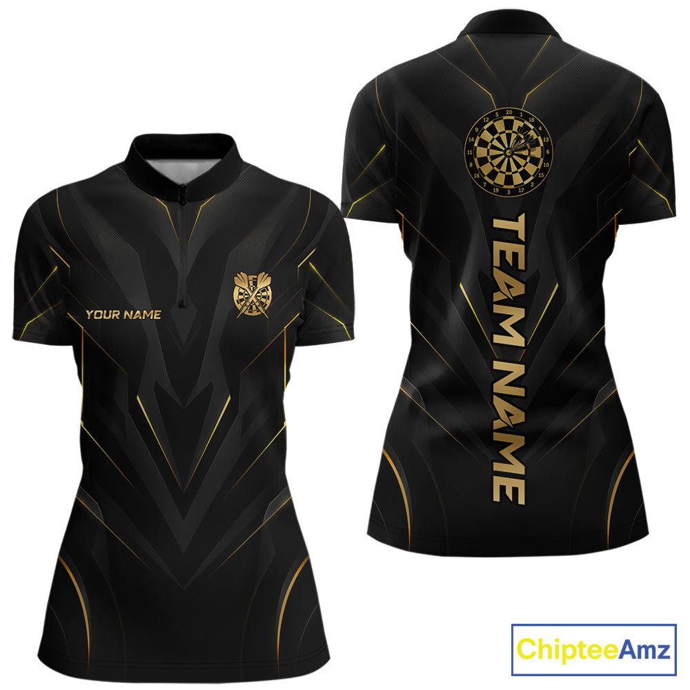 Black and Gold Dartboard Custom Darts Shirt for Women Darts Team Jerseys Dartboard Shirt NNT302