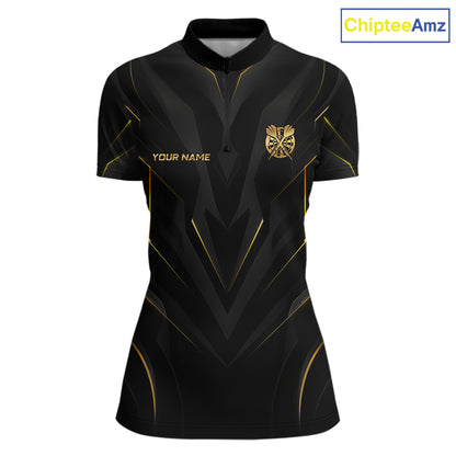 Black and Gold Dartboard Custom Darts Shirt for Women Darts Team Jerseys Dartboard Shirt NNT302