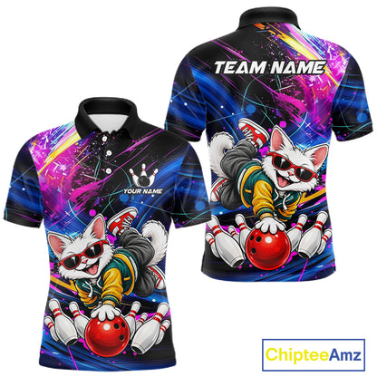 Custom Colorful Funny Cat Bowling Jerseys for Men Bowling Team Jerseys Bowling for Bowlers HNT609