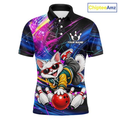 Custom Colorful Funny Cat Bowling Jerseys for Men Bowling Team Jerseys Bowling for Bowlers HNT609