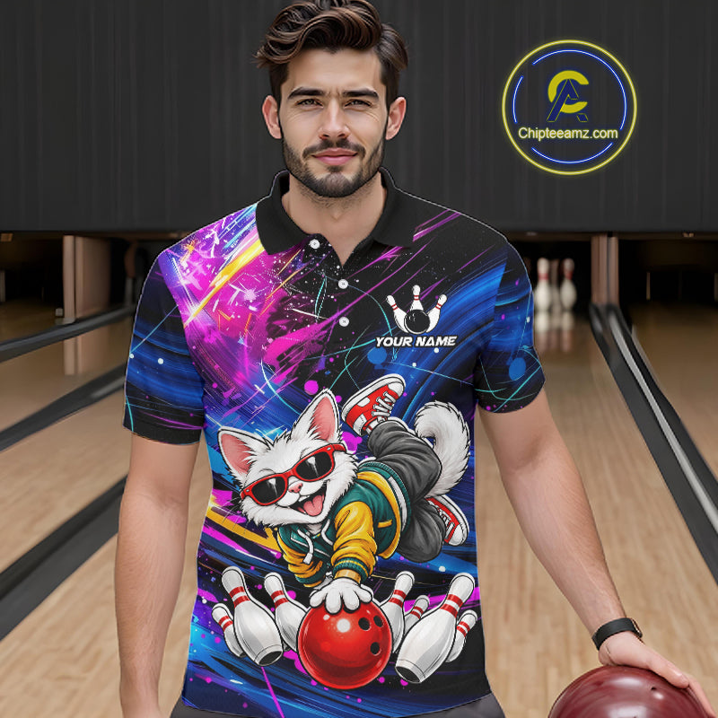 Custom Colorful Funny Cat Bowling Jerseys for Men Bowling Team Jerseys Bowling for Bowlers HNT609