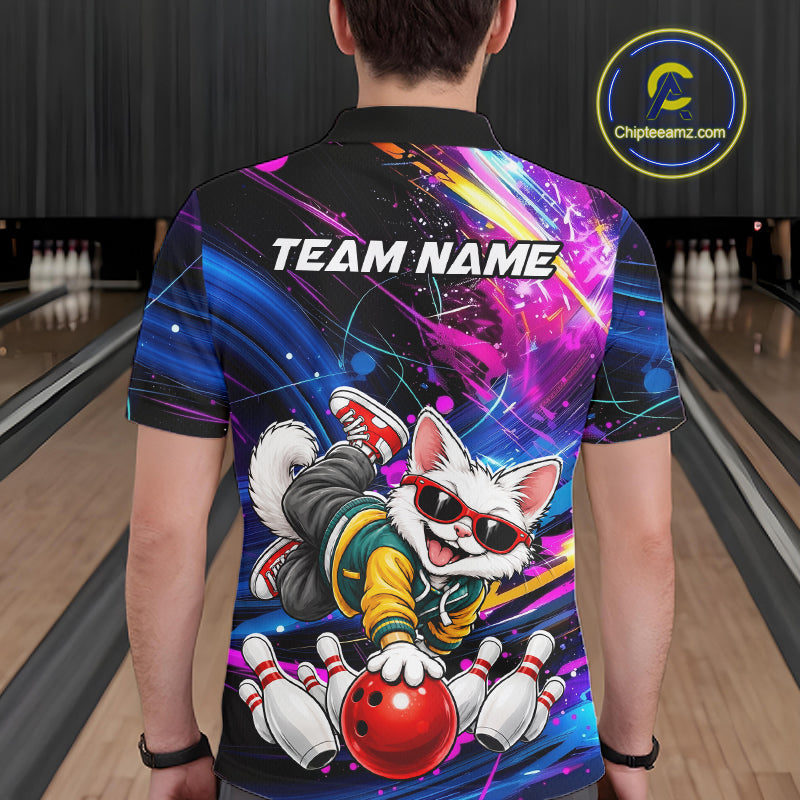 Custom Colorful Funny Cat Bowling Jerseys for Men Bowling Team Jerseys Bowling for Bowlers HNT609