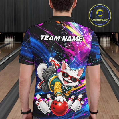Custom Colorful Funny Cat Bowling Jerseys for Men Bowling Team Jerseys Bowling for Bowlers HNT609
