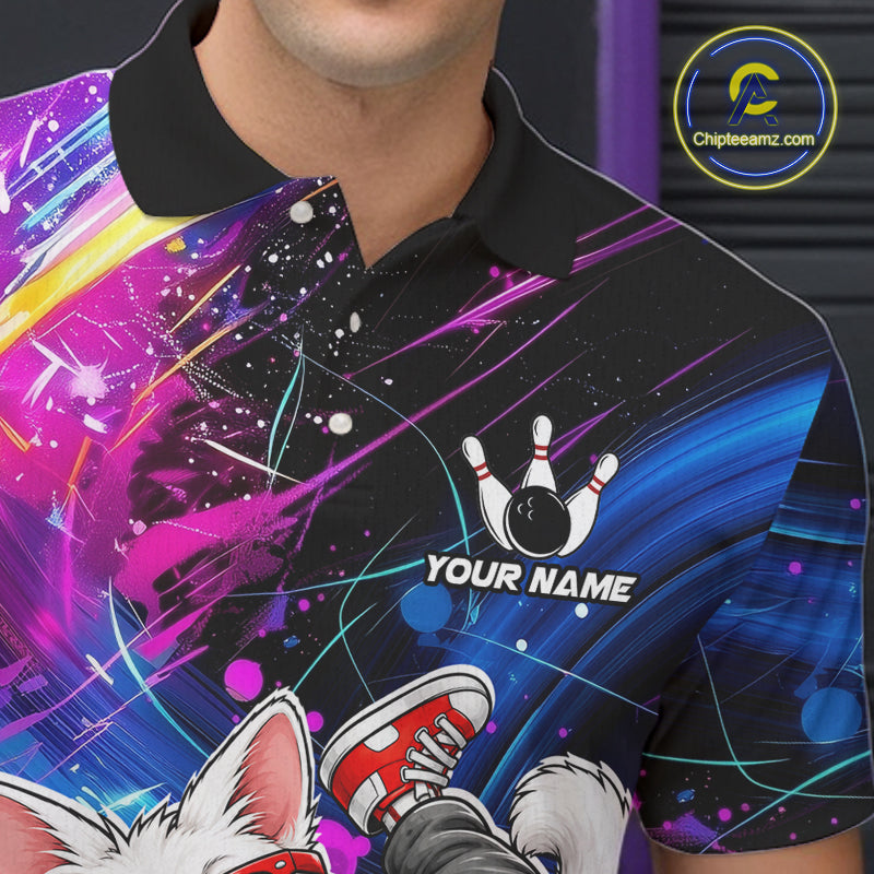 Custom Colorful Funny Cat Bowling Jerseys for Men Bowling Team Jerseys Bowling for Bowlers HNT609