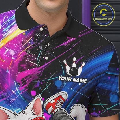 Custom Colorful Funny Cat Bowling Jerseys for Men Bowling Team Jerseys Bowling for Bowlers HNT609