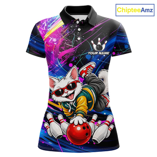 Custom Colorful Funny Cat Bowling Jerseys for Women Bowling Team Jerseys Bowling for Bowlers HNT609