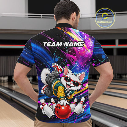 Custom Colorful Funny Cat Bowling Jerseys for Men Bowling Team Jerseys Bowling for Bowlers HNT609