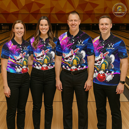 Custom Colorful Funny Cat Bowling Jerseys for Men Bowling Team Jerseys Bowling for Bowlers HNT609