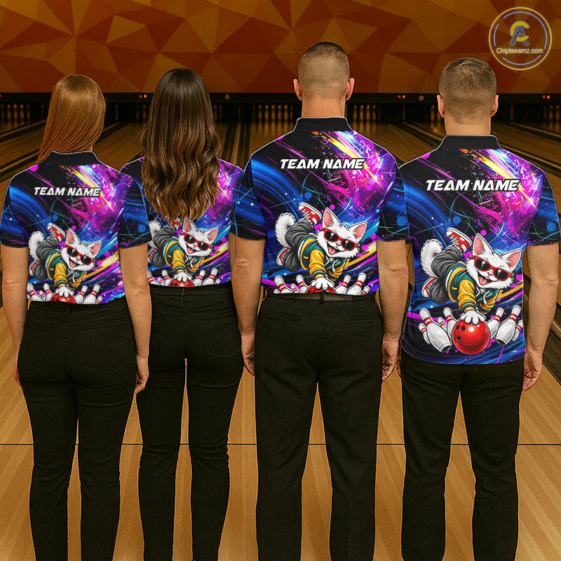 Custom Colorful Funny Cat Bowling Jerseys for Women Bowling Team Jerseys Bowling for Bowlers HNT609