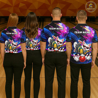 Custom Colorful Funny Cat Bowling Jerseys for Women Bowling Team Jerseys Bowling for Bowlers HNT609