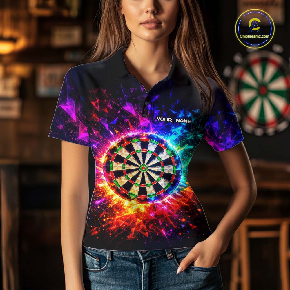 Colorful Diamond Dartboard Custom Dart Shirts for Women Dart Team Jerseys Polo & 1/4 Zip NNT369